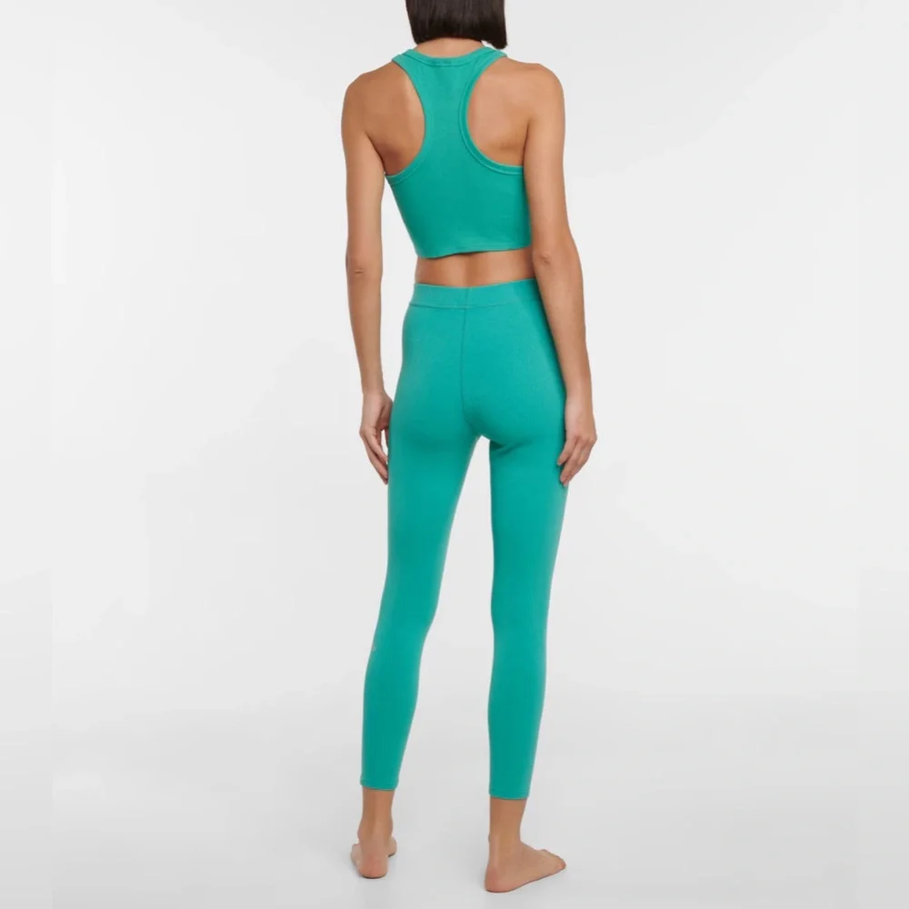 ALO YOGA Ribbed High-Waist 7/8 Blissful Legging - Emerald Green teal turquoise